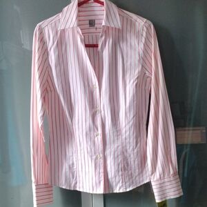 Made In Italy White N Pink Striped Button-Up Shirt Small 100 percent Cotton NWT